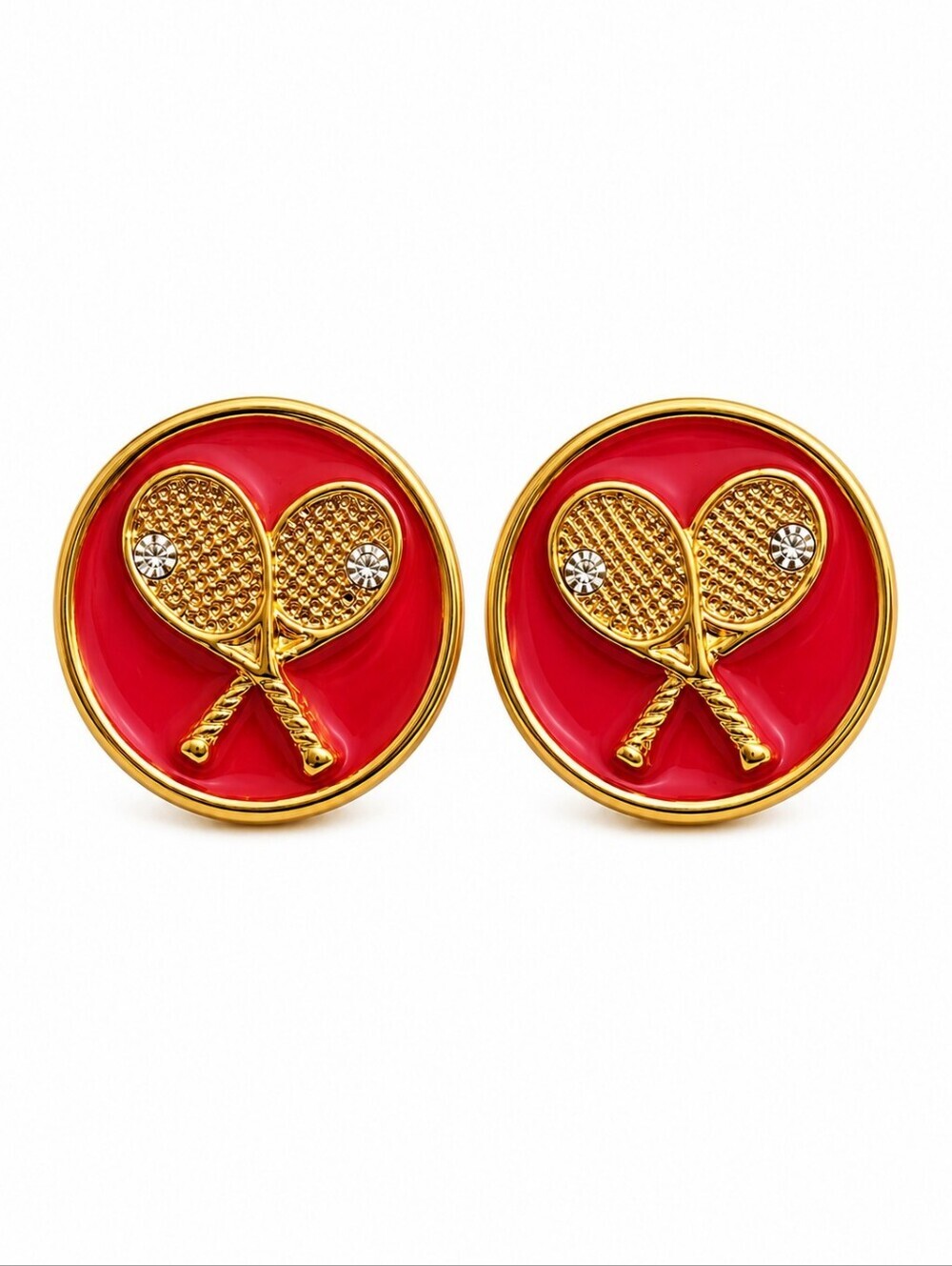 VTG FORNASH Pink Tennis Pickleball Racquet Button Post Earrings